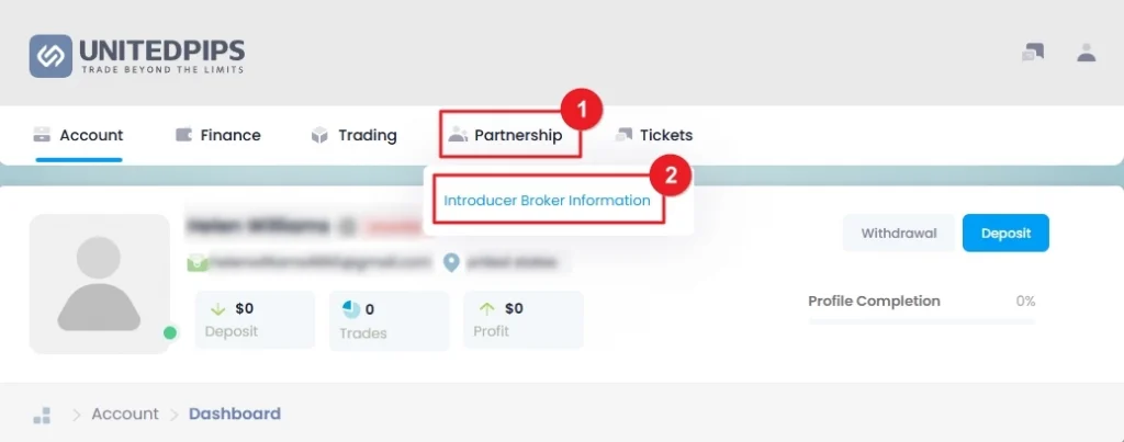 Navigate to Partnership > Introducer Broker Information