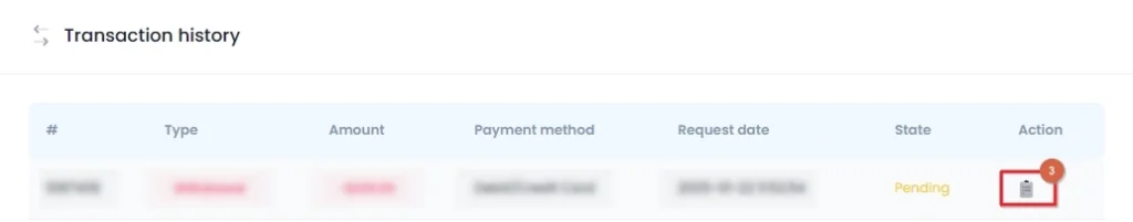 Click on the action button of the intended transaction