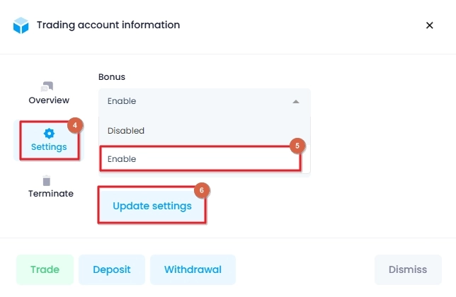 Navigate to Settings and Enable the bonus