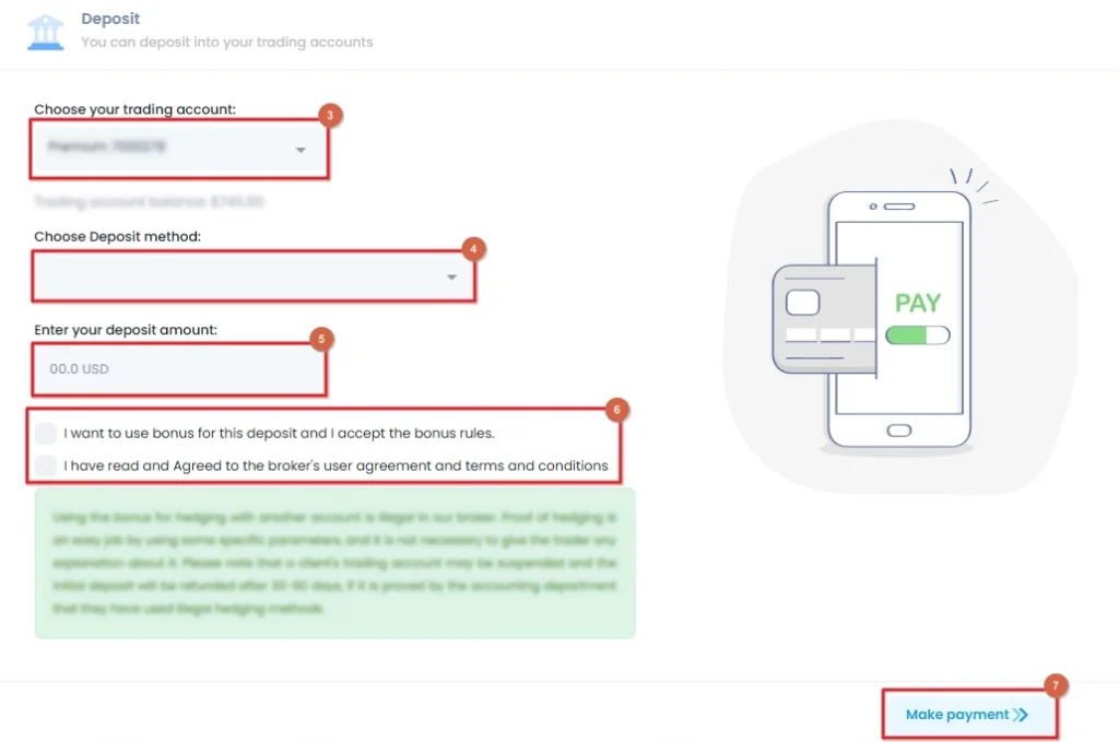 Enter the deposit details and Click on make a deposit