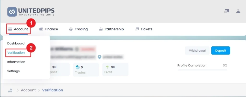 Navigate to Account > Verification