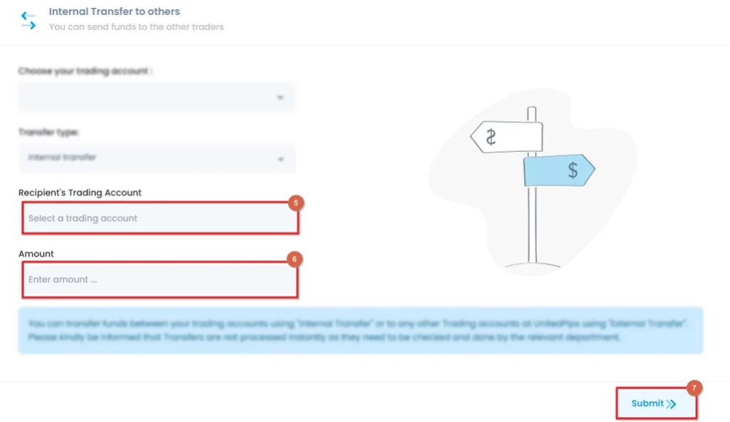 Enter Recipient Trading Account and amount